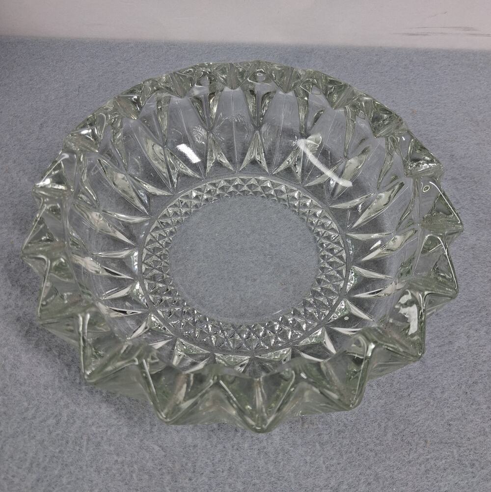 KIG Clear Glass Ashtray Heavy Sawtooth / Starburst Rim Vintage